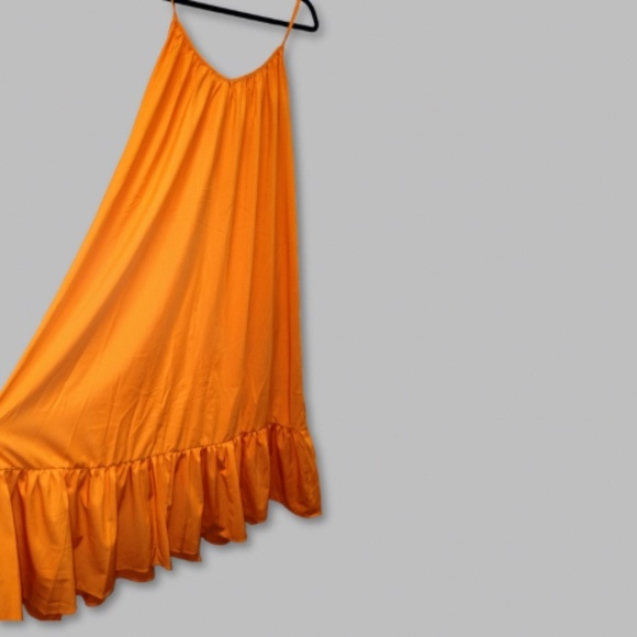 A-Line Rideau Dress Ruffle Hem Flowy Spaghetti Strap Vibrant Orange 2X NWOT - Picture 4 of 6